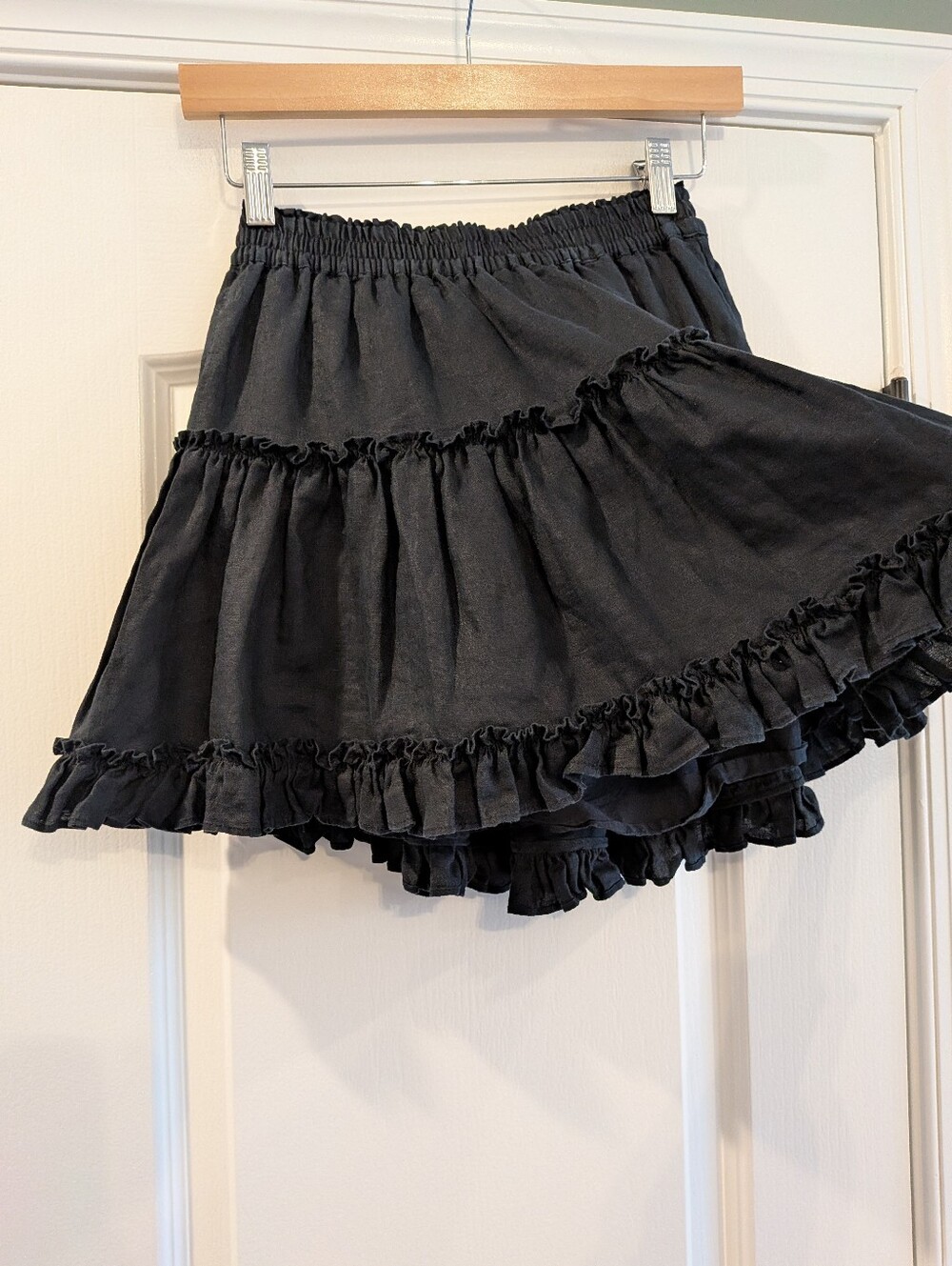 Hill House Paz Mini Skirt Black Linen Ruffle Coquette Girl Goth Romantic Size S - Picture 5 of 11